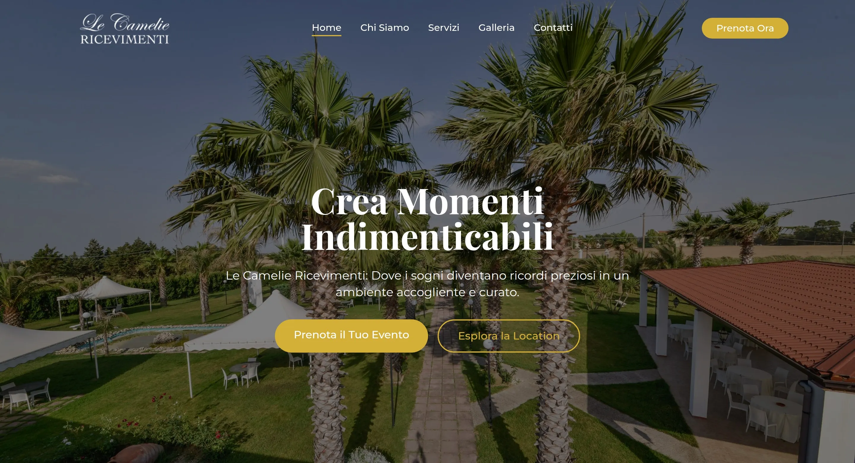 La home page del sito di Le Camelie Ricevimenti
