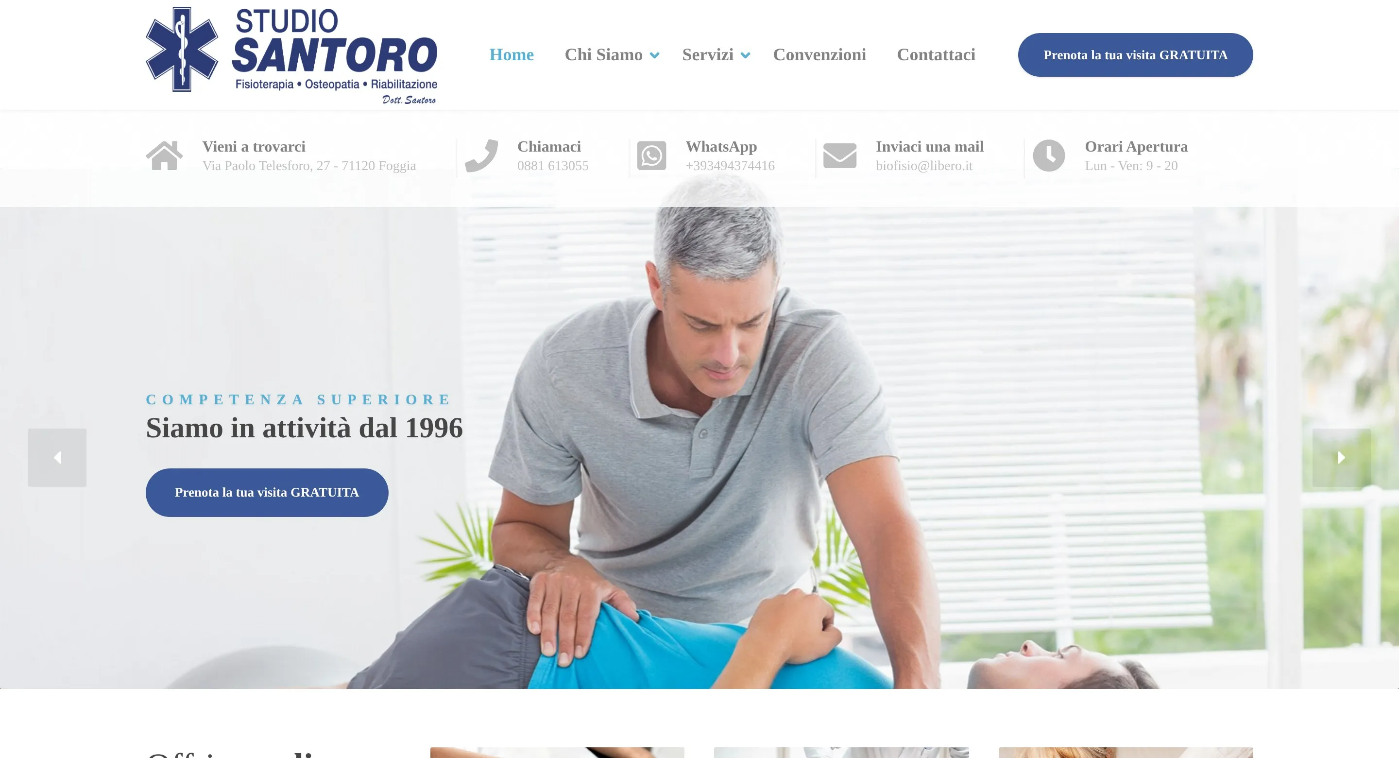 La home page del sito di Fisioterapia Santoro